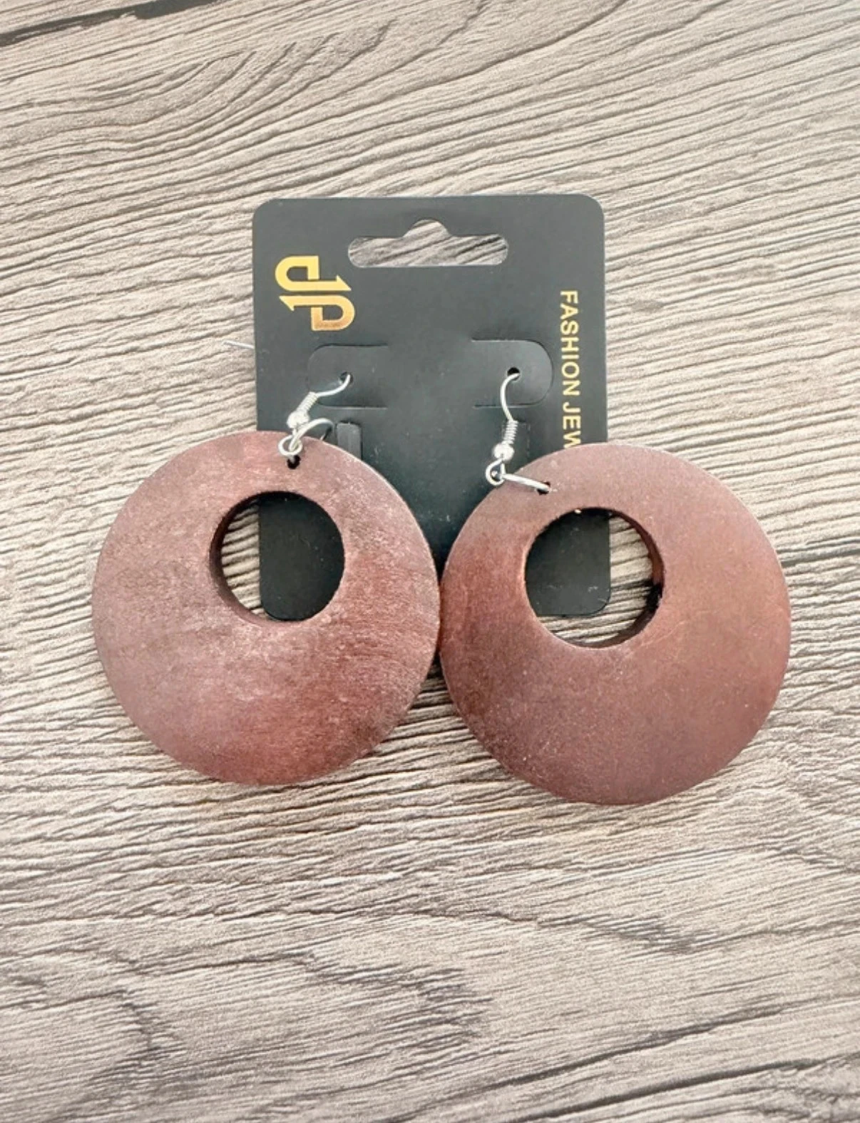 Hangende Oorringen Ringen - Bruin Hout Effect - Nieuw – photo 2